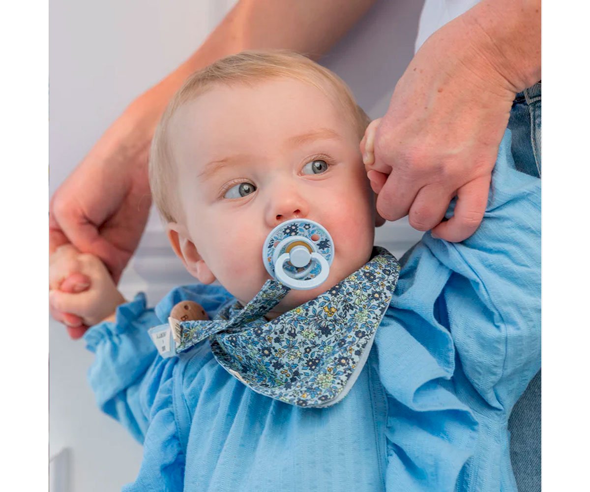 2 Sucettes BIBS Colour Round Liberty Chamomile Lawn Baby Blue Mix 0-6 M Bibs Liberty