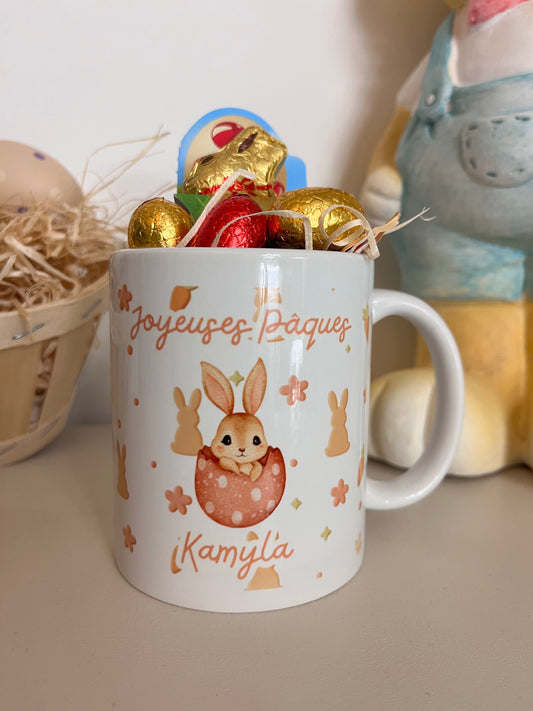 Tasse de Pâques personnalisée avec prénom – Garnie de chocolats